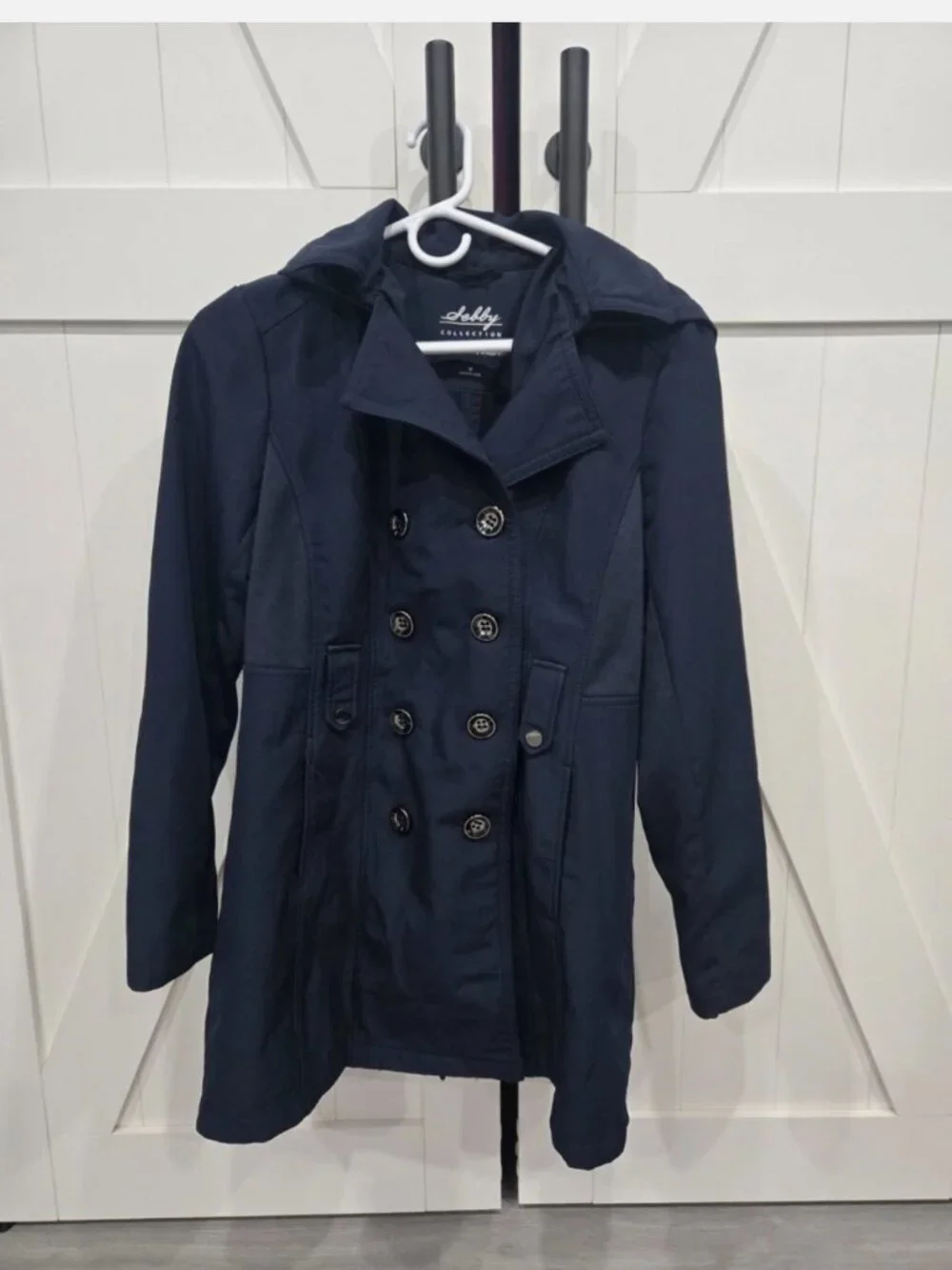 sebby collection jacket. Size medium. Navy Blue. Removable hood. Excellent.